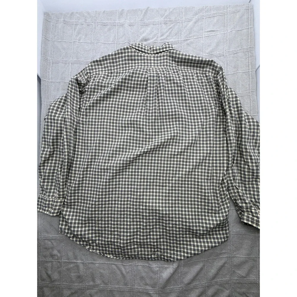 Ralph Lauren Blake Shirt Mens XL Plaid Cotton Button Down Long Sleeve Cream Navy